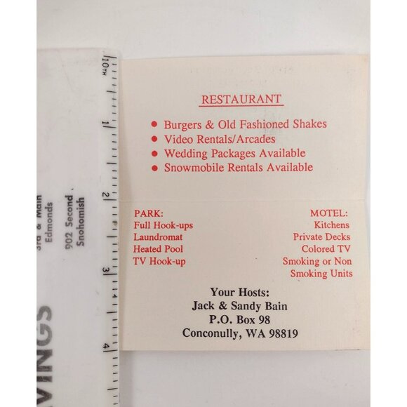 Vintage Jacks R.V. Park & Motel Conconully WA Business Card Magoos Restaurant - Picture 3 of 3